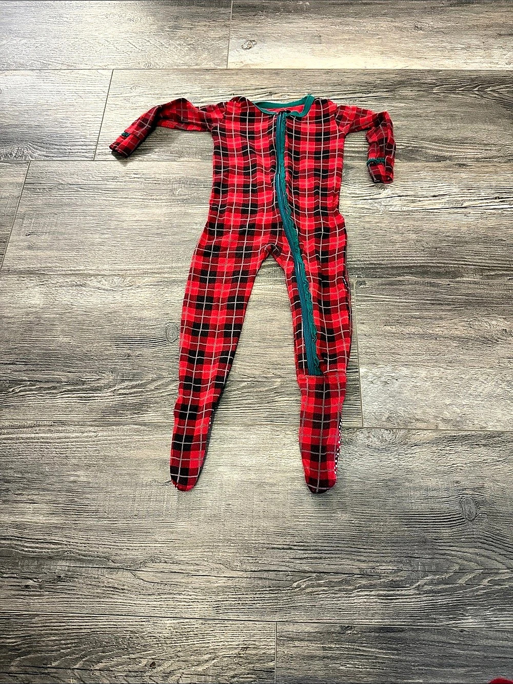 Kickee Pants Print Footie with Zipper Plaid Red & Black Baby 12-18 Months